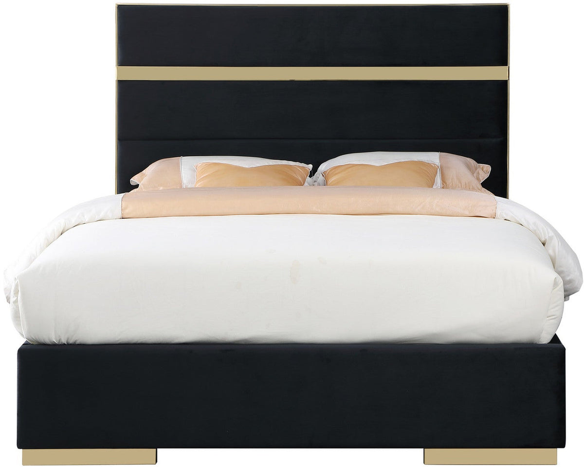 PIGUET Black Velvet & Gold Platform Bed