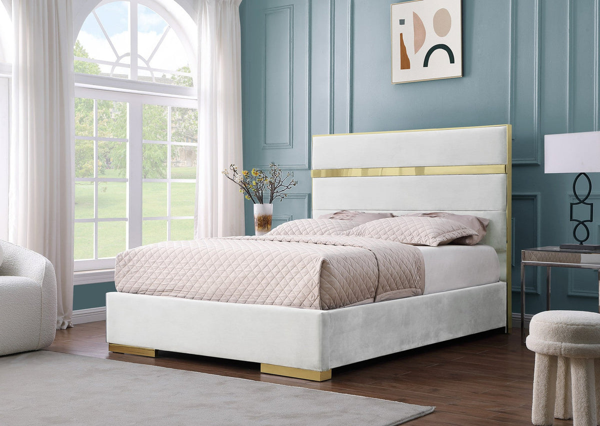 PIGUET Ivory Velvet & Gold Platform Bed