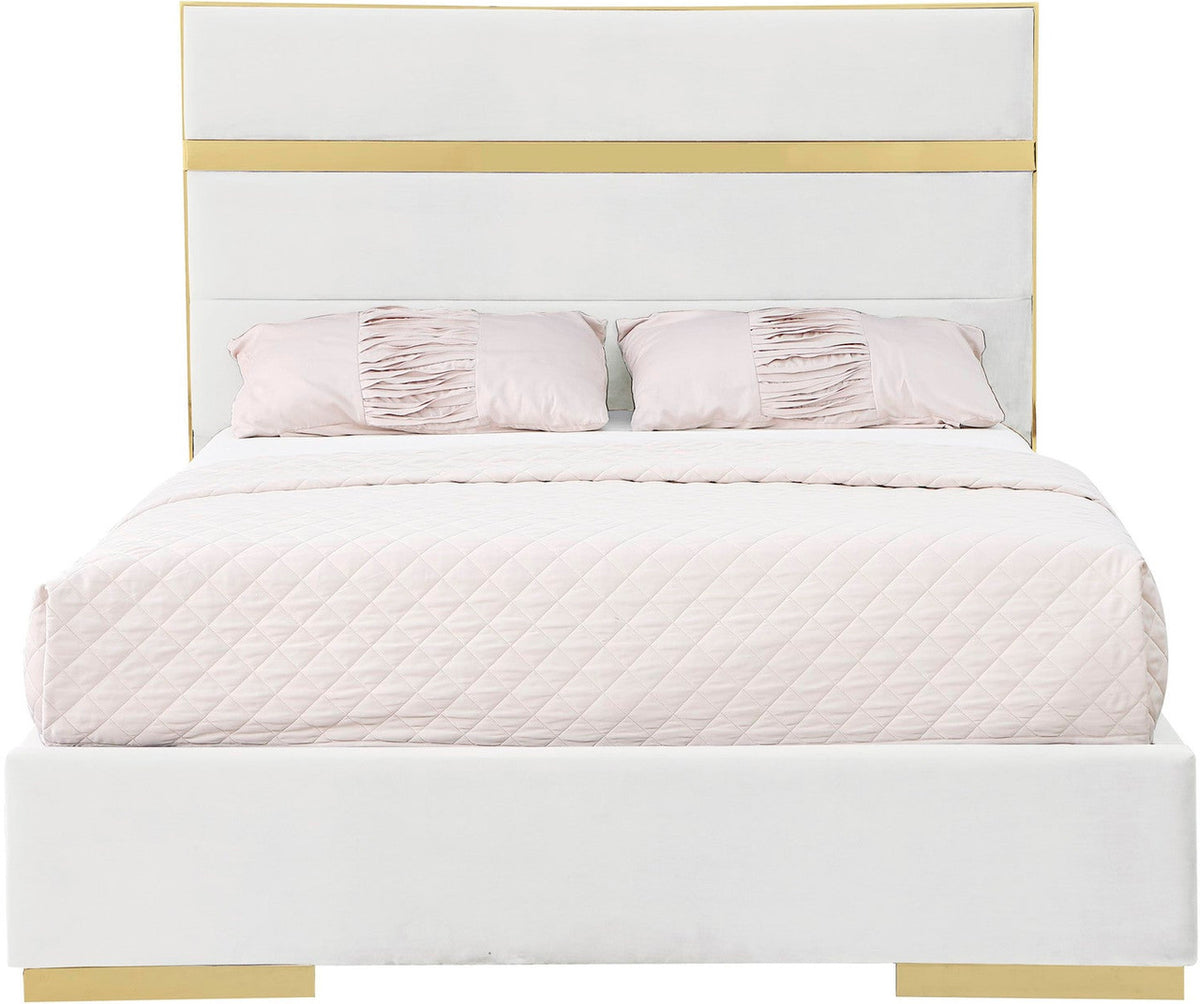 PIGUET Ivory Velvet & Gold Platform Bed