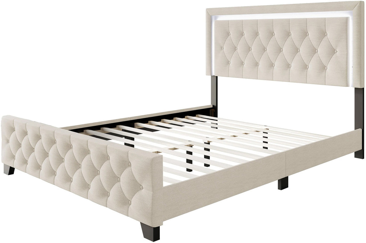 PINEDA Beige 50" Height LED Platform Bed