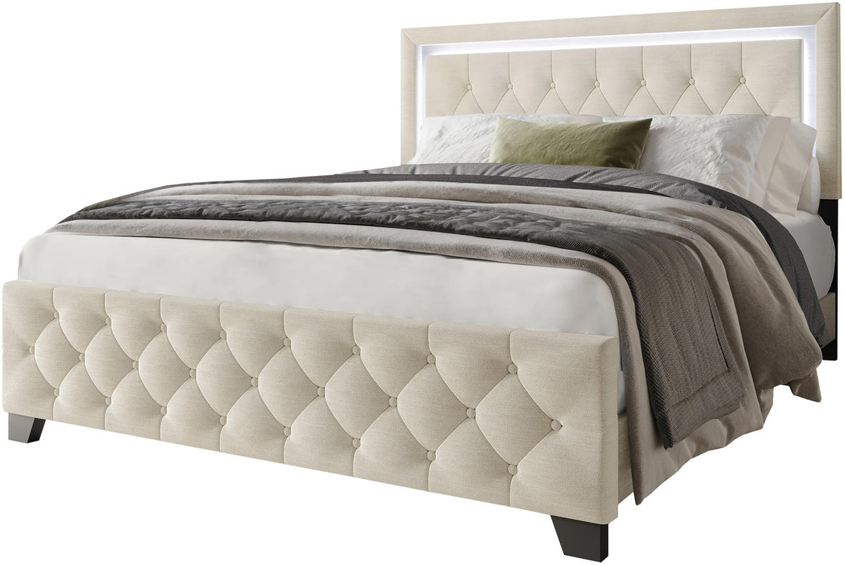 PINEDA Beige 50" Height LED Platform Bed