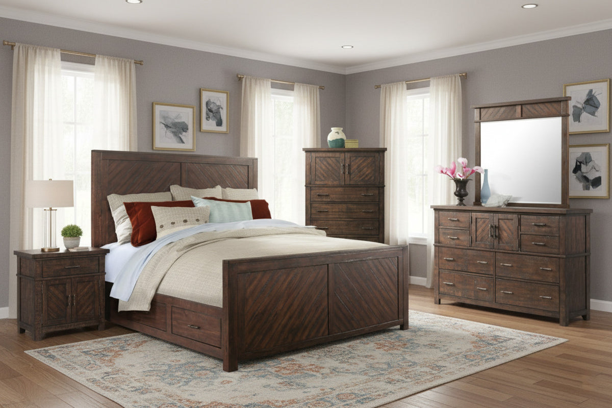 CARRIZO Rustic Cherry Storage Platform Bedroom Set