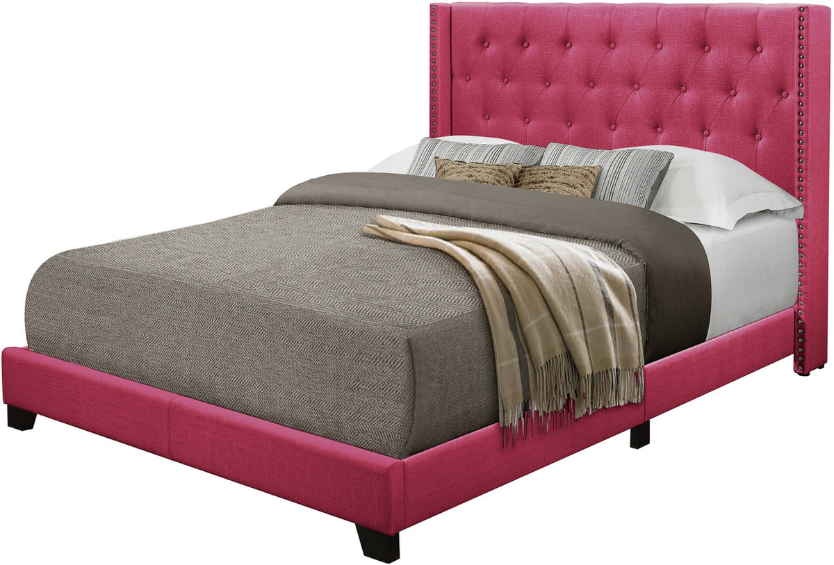 POLINA Pink Linen 50" Tall Tufted Bed