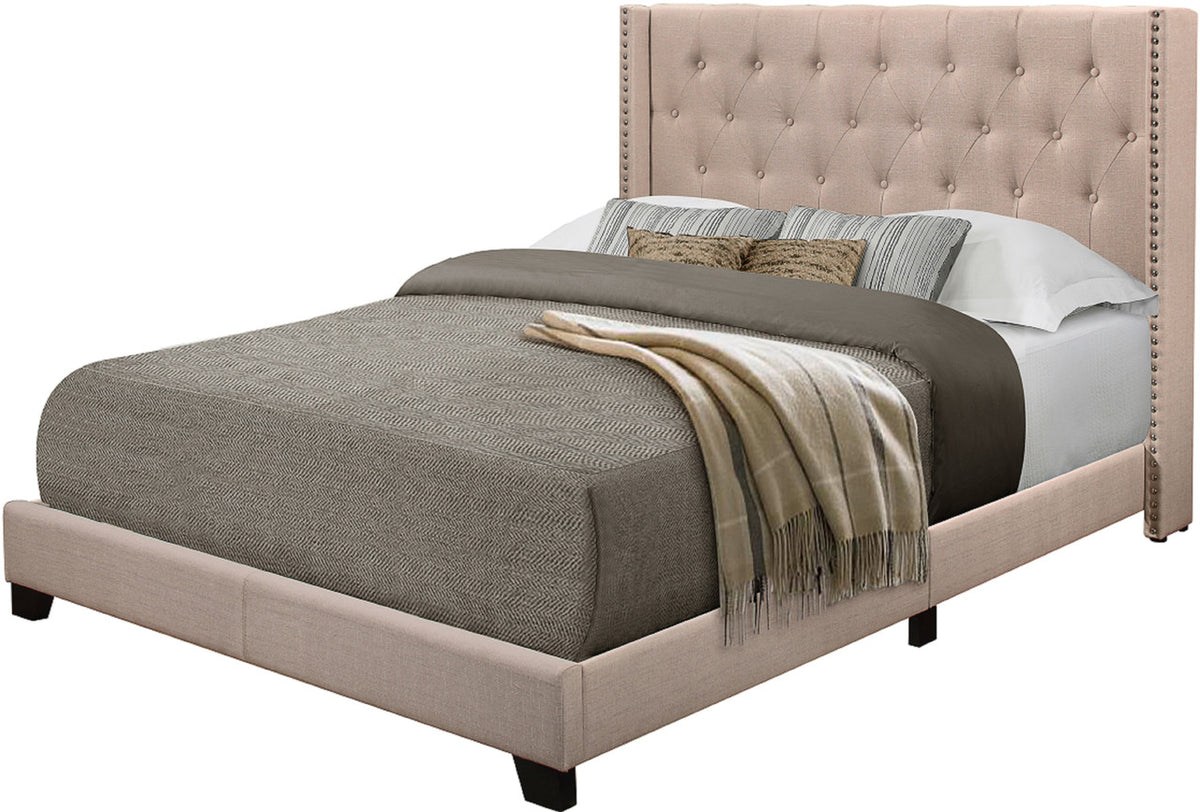 POLINA Beige Linen 50" Tall Tufted Bed
