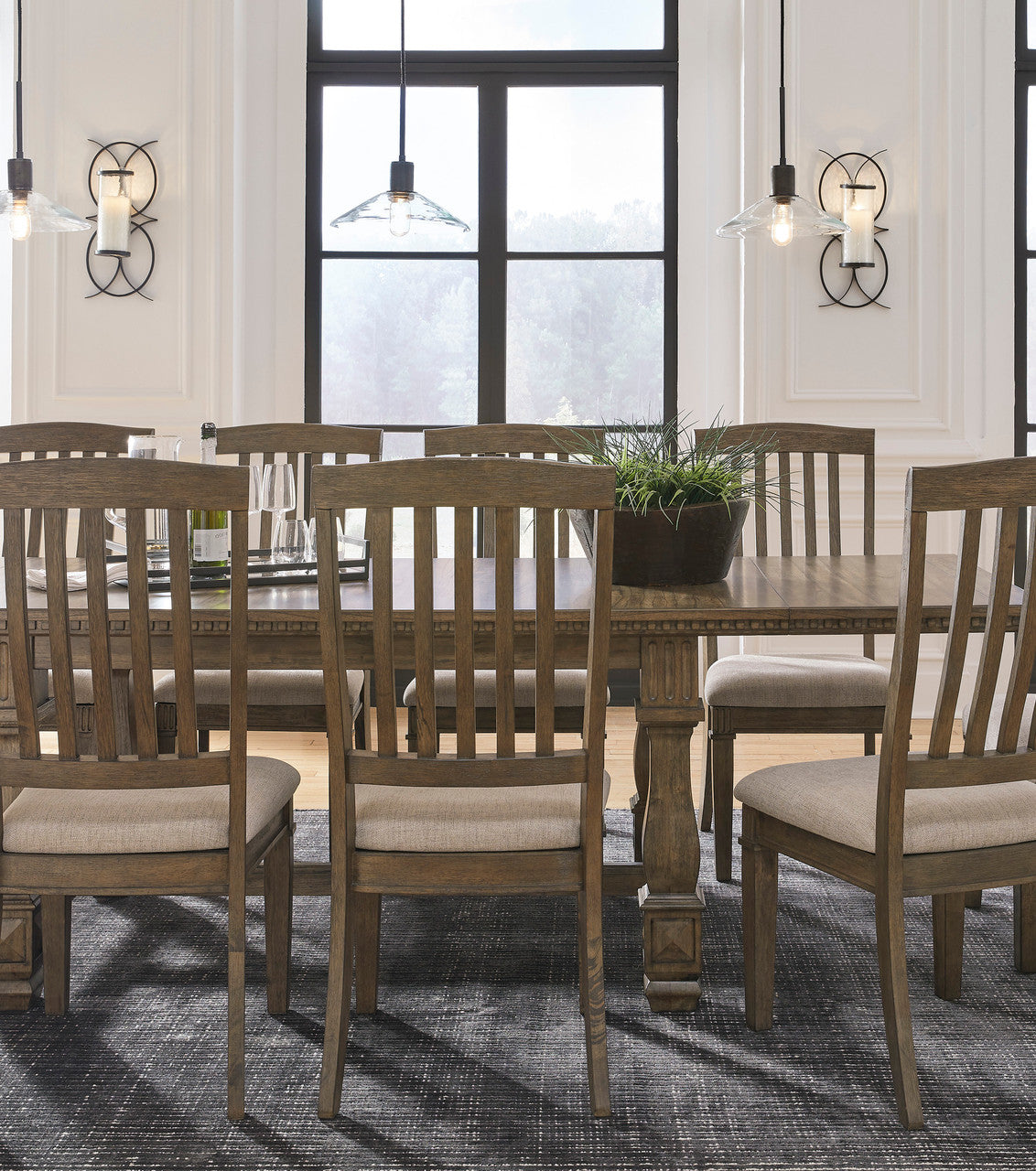 POMONA Brown 9 Piece Dining Set with Extension