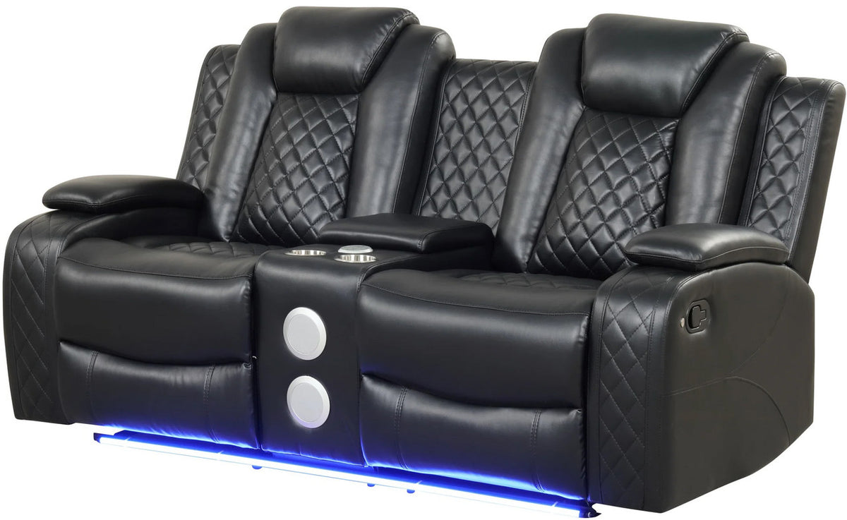PRAGUE Black 3 Piece Reclining Livingroom with LED Lighting