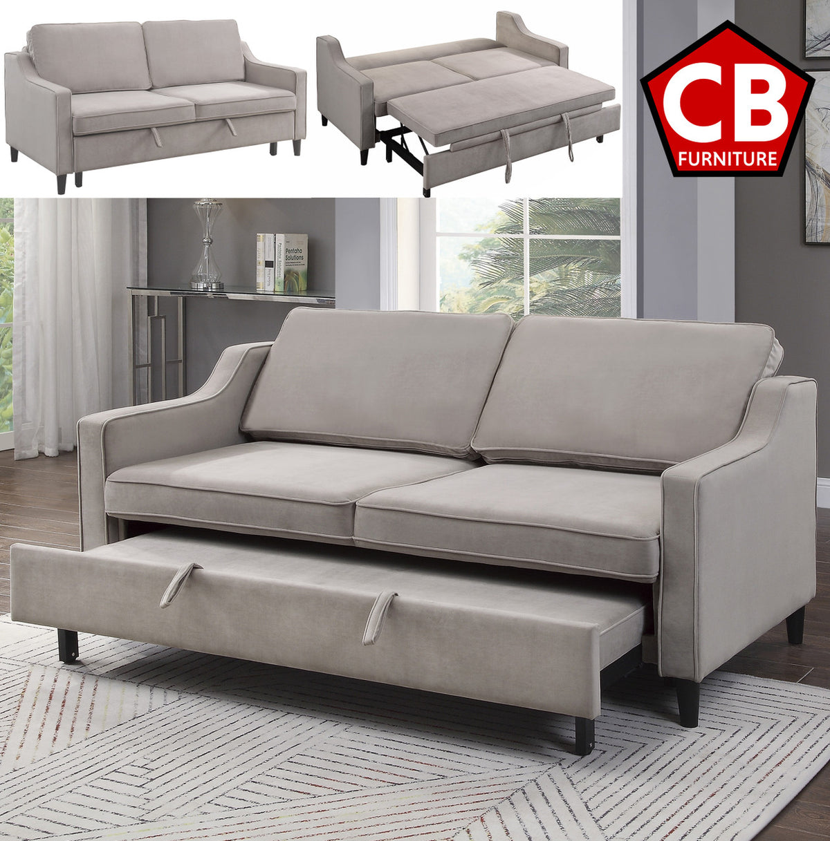PRAISER Cobblestone Velvet 72" Wide Sofa Sleeper