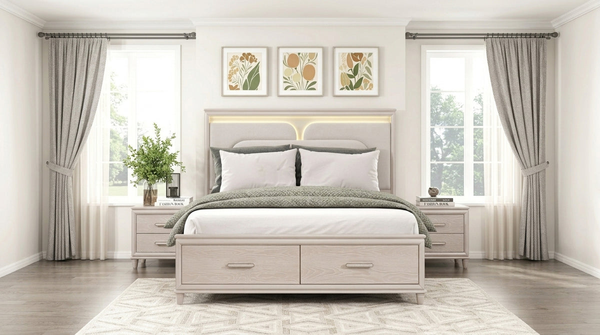 PRISTINA Greige 64" Height Lighted Storage Bed with LED's
