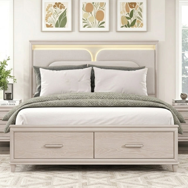 PRISTINA Greige 64" Height Lighted Storage Bed with LED's