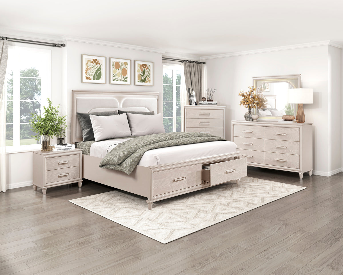 PRISTINA Greige 64" Height Lighted Storage Bed with LED's