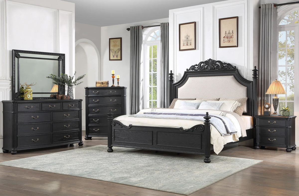 PROCTOR Black Charcoal 7 Piece Paltform Bedroom Set with Storage Drawers