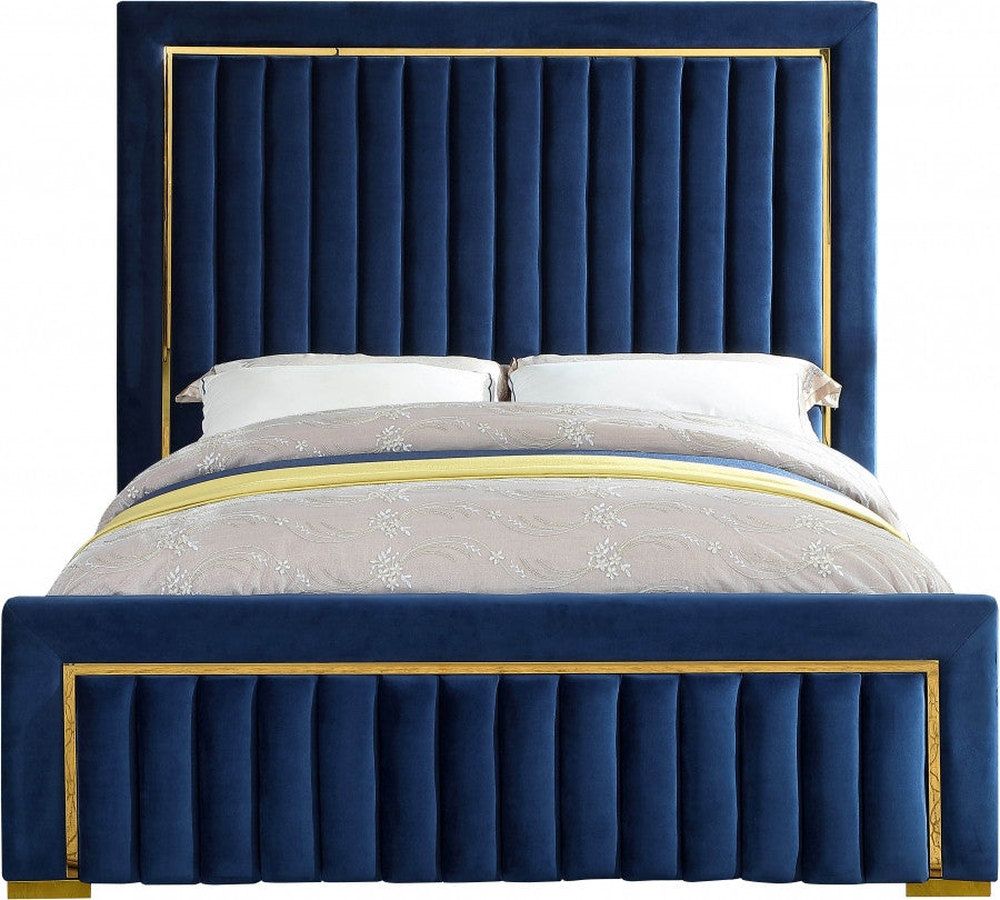 PRUDENZA Blue & Gold Velvet Bed