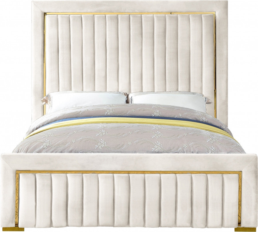PRUDENZA Cream & Gold Velvet Bed