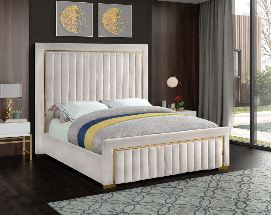 PRUDENZA Cream & Gold Velvet Bed