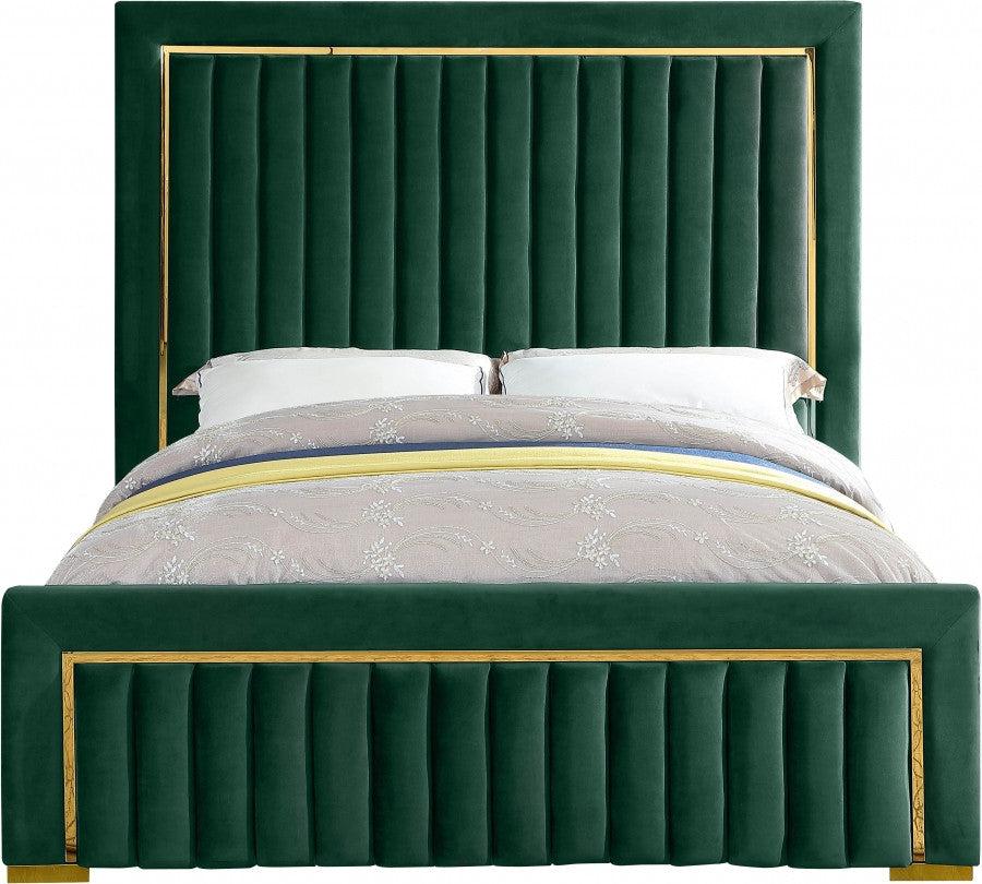 PRUDENZA Green & Gold Velvet Bed