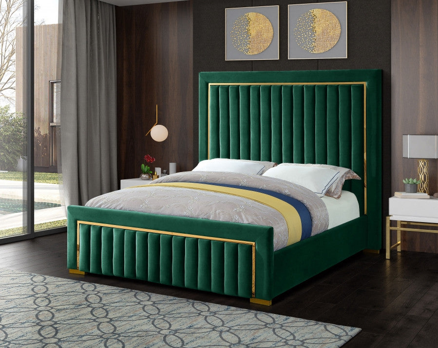 PRUDENZA Green & Gold Velvet Bed