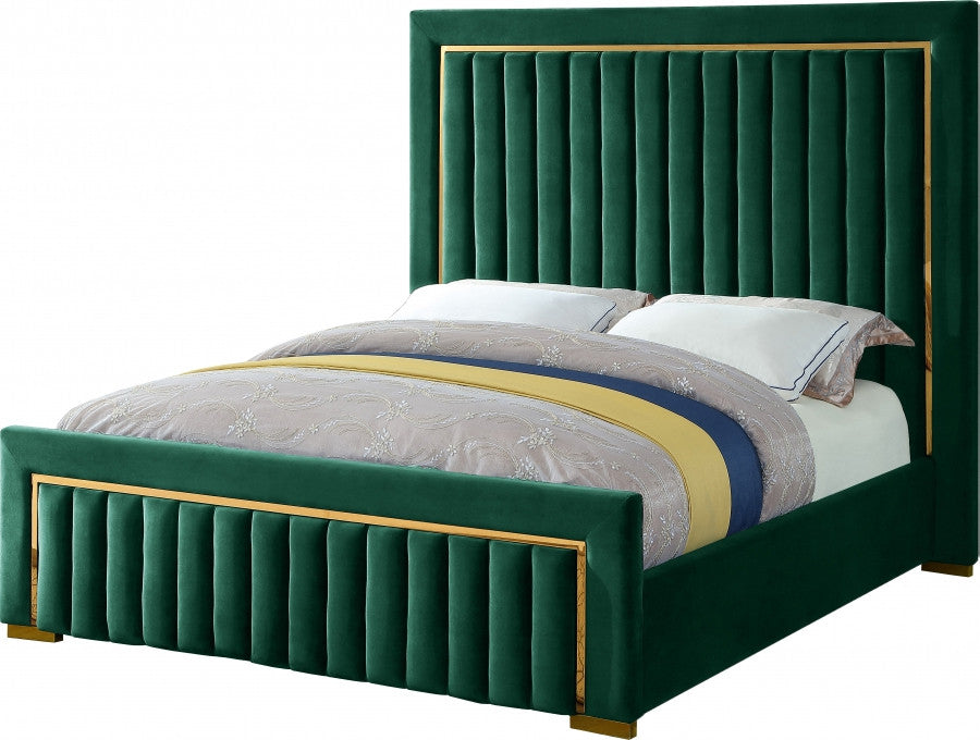PRUDENZA Green & Gold Velvet Bed