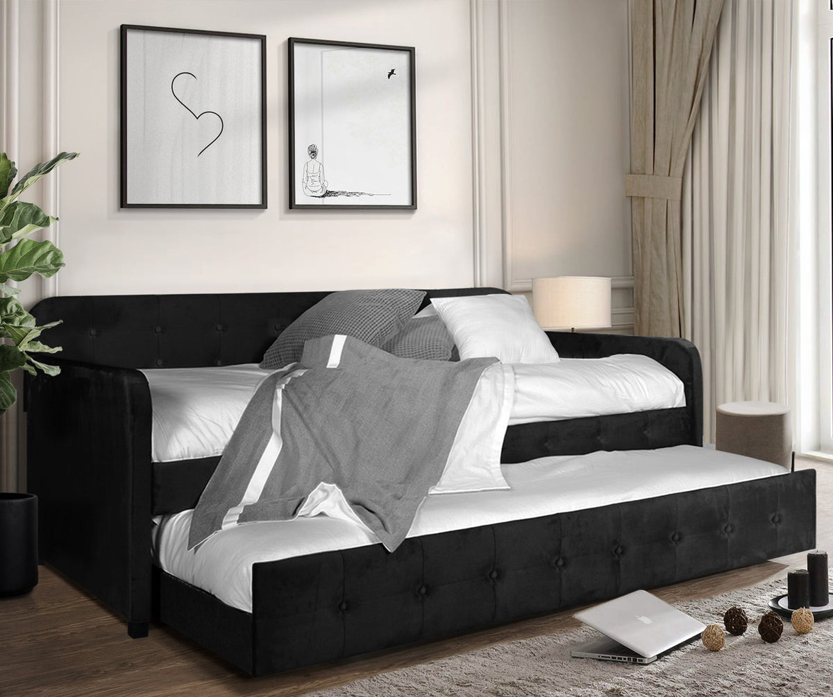 PURCELL Black Velvet Daybed with Trundle