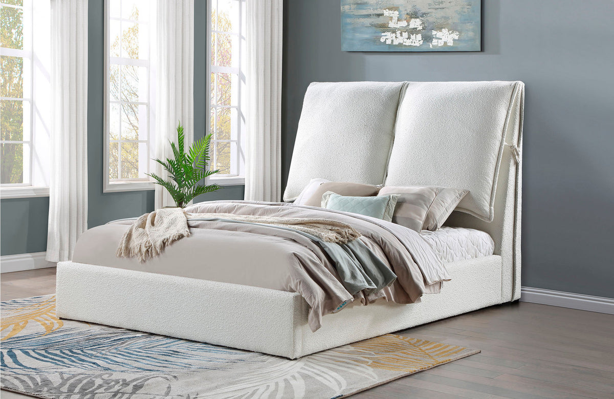 PURINA White Boucle Cloud Platform Bed with Pillow Headboard