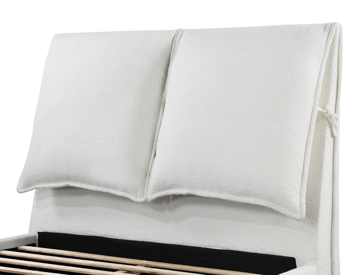 PURINA White Boucle Cloud Platform Bed with Pillow Headboard