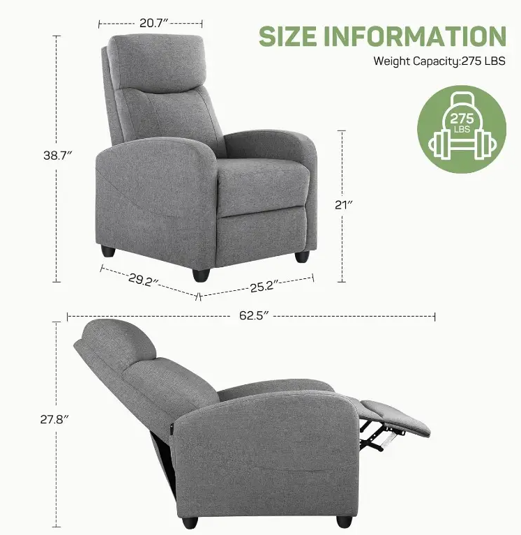 PENNEY Gray 25" Wide Massage Recliner Chair