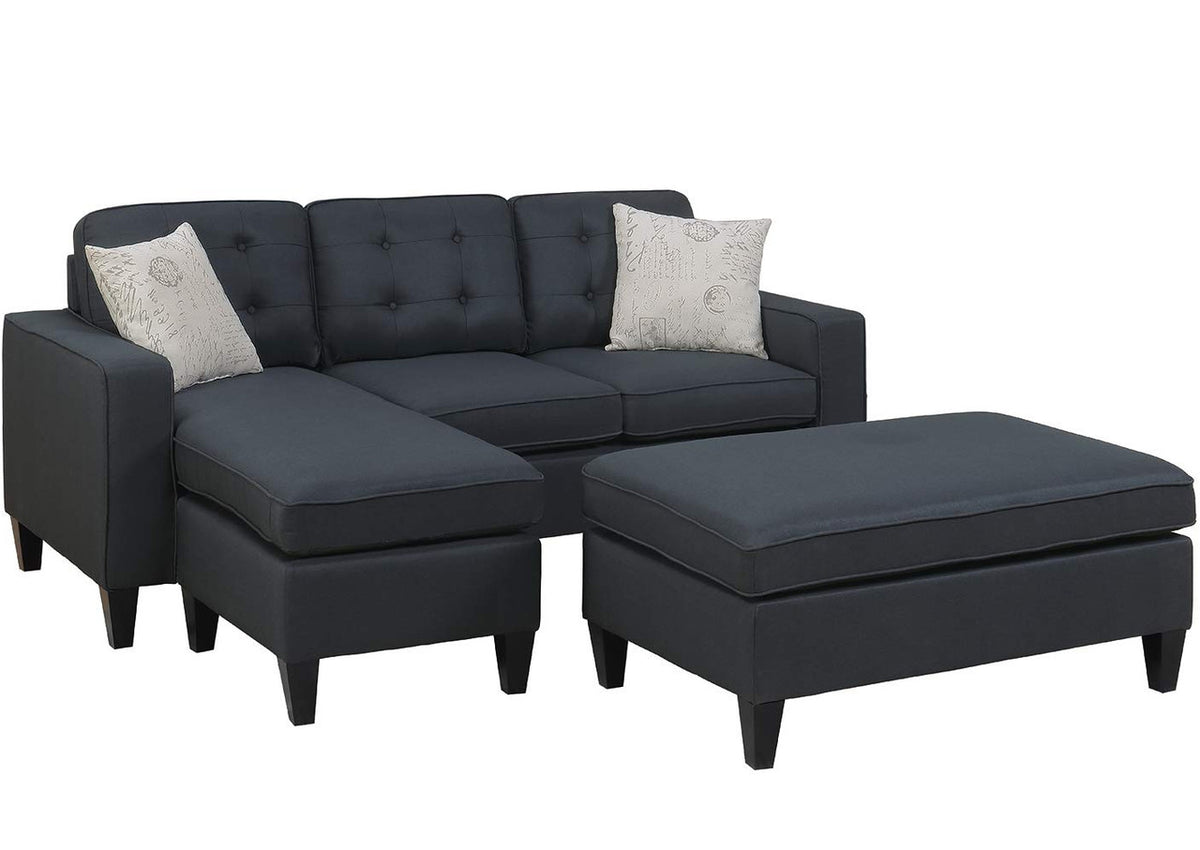PETRE Black 81" Wide Reversible Sectional and Ottoman