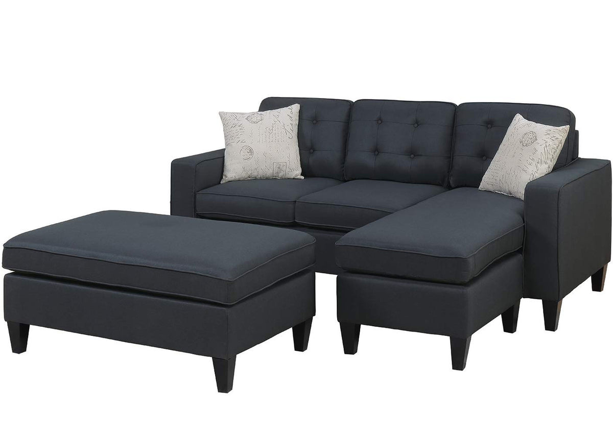 PETRE Black 81" Wide Reversible Sectional and Ottoman