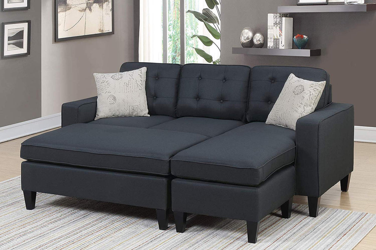 PETRE Black 81" Wide Reversible Sectional and Ottoman
