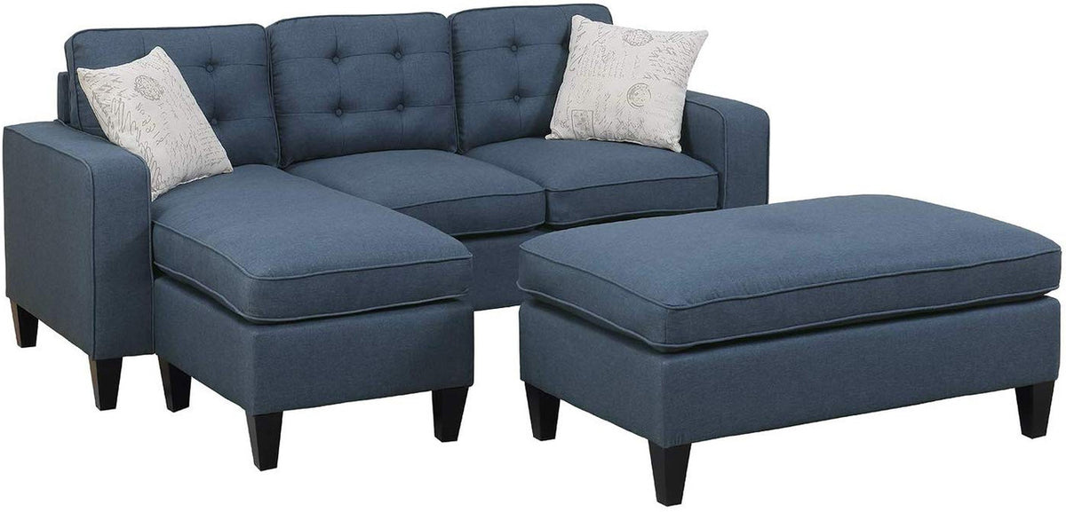 PETRE Blue 81" Wide Reversible Sectional and Ottoman