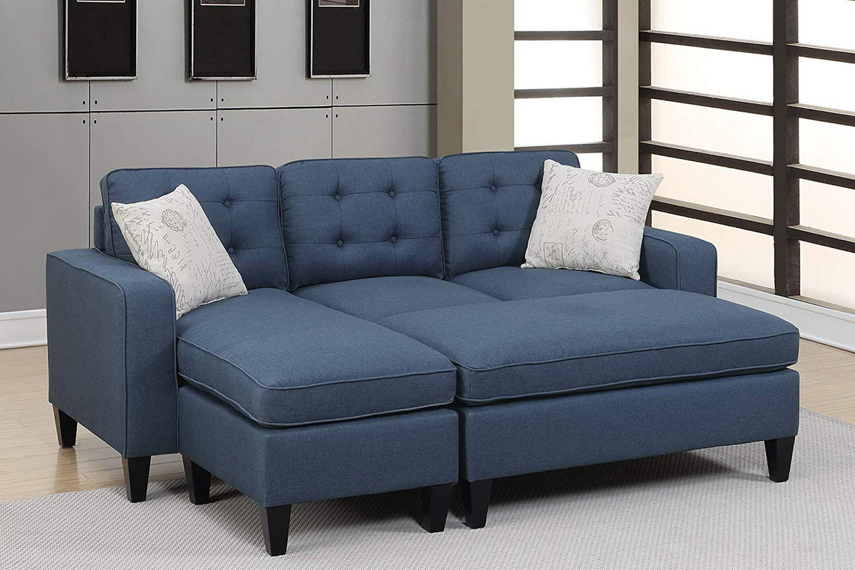 PETRE Blue 81" Wide Reversible Sectional and Ottoman