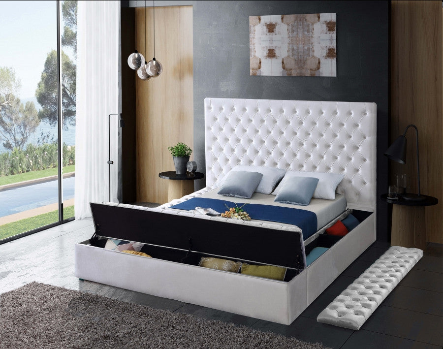 QUINN White Velvet Storage Bed