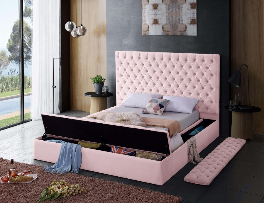 QUINN Pink Velvet Storage Bed