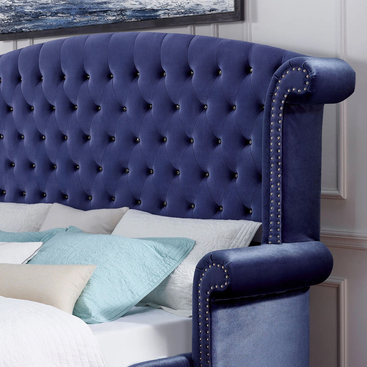 QUINTON Blue Velvet 66" Height Armrest Bed