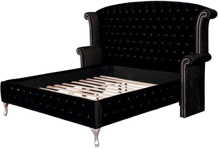 QUINTON Black Velvet 66" Height Bed with Armrests