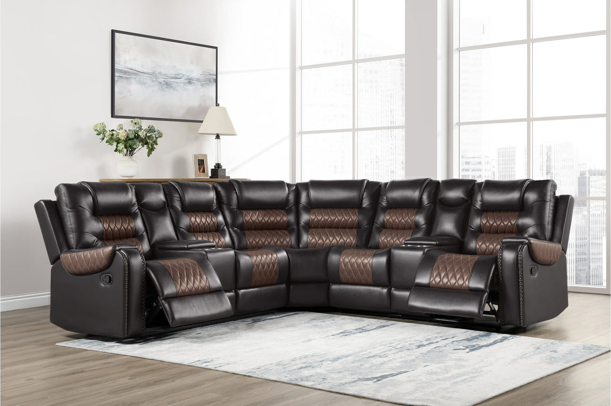 RAYBAN Brown 112" x 112" Reclining Sectional