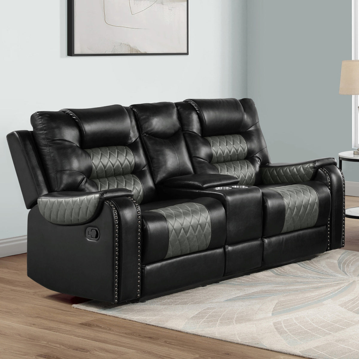 RAYBAN Black & Gray 75" Wide Reclining Loveseat