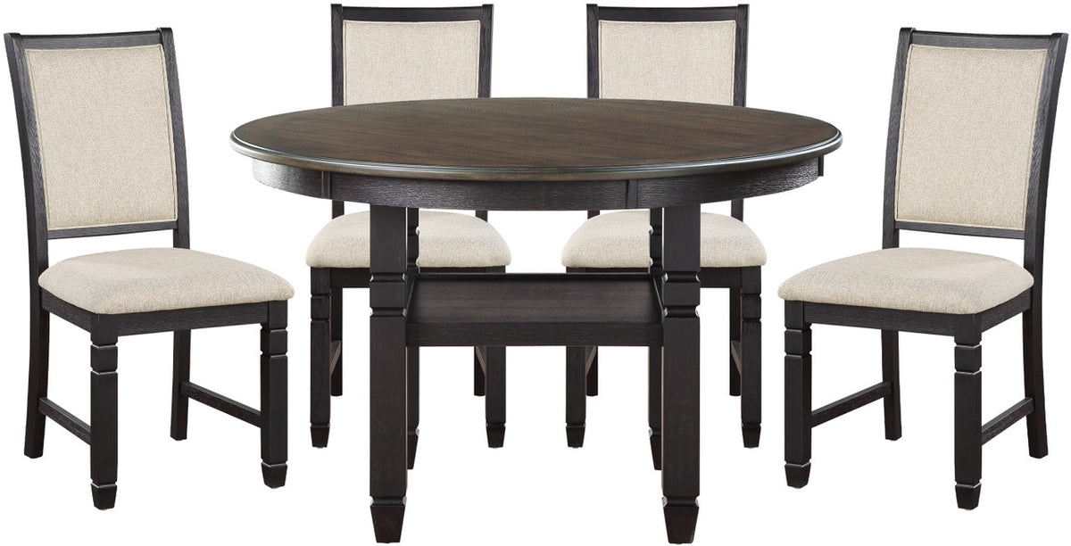 REKNA Black 5 Piece Dining Set with 48 inch table