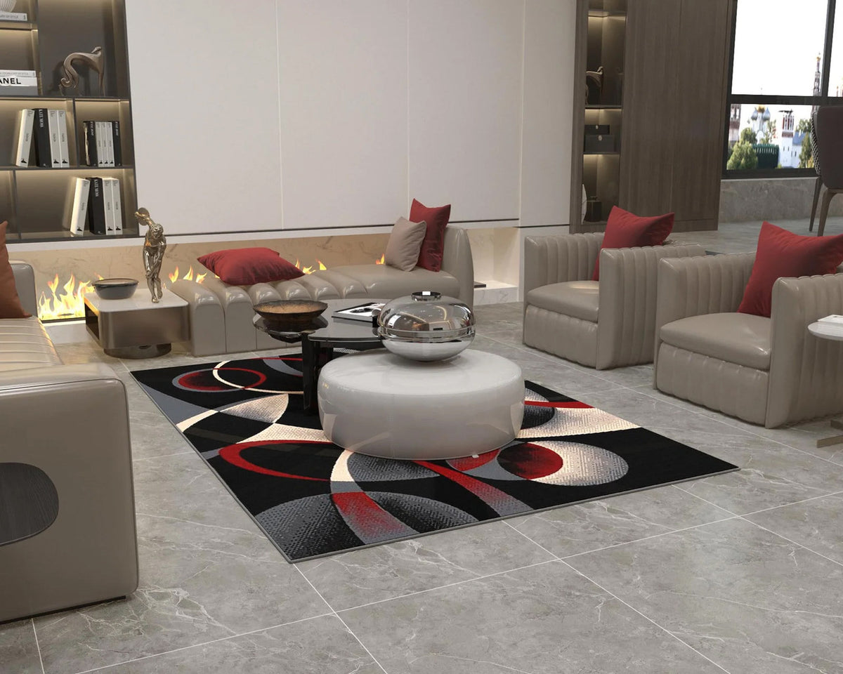 RENAURD Black & Red 5' x 7' Area Rug