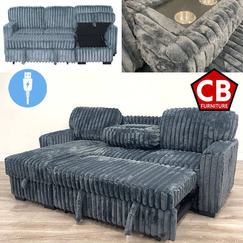 RENDON Dark Gray 93" Wide Reversible Sectional with Pull-Out Sleeper & Storage