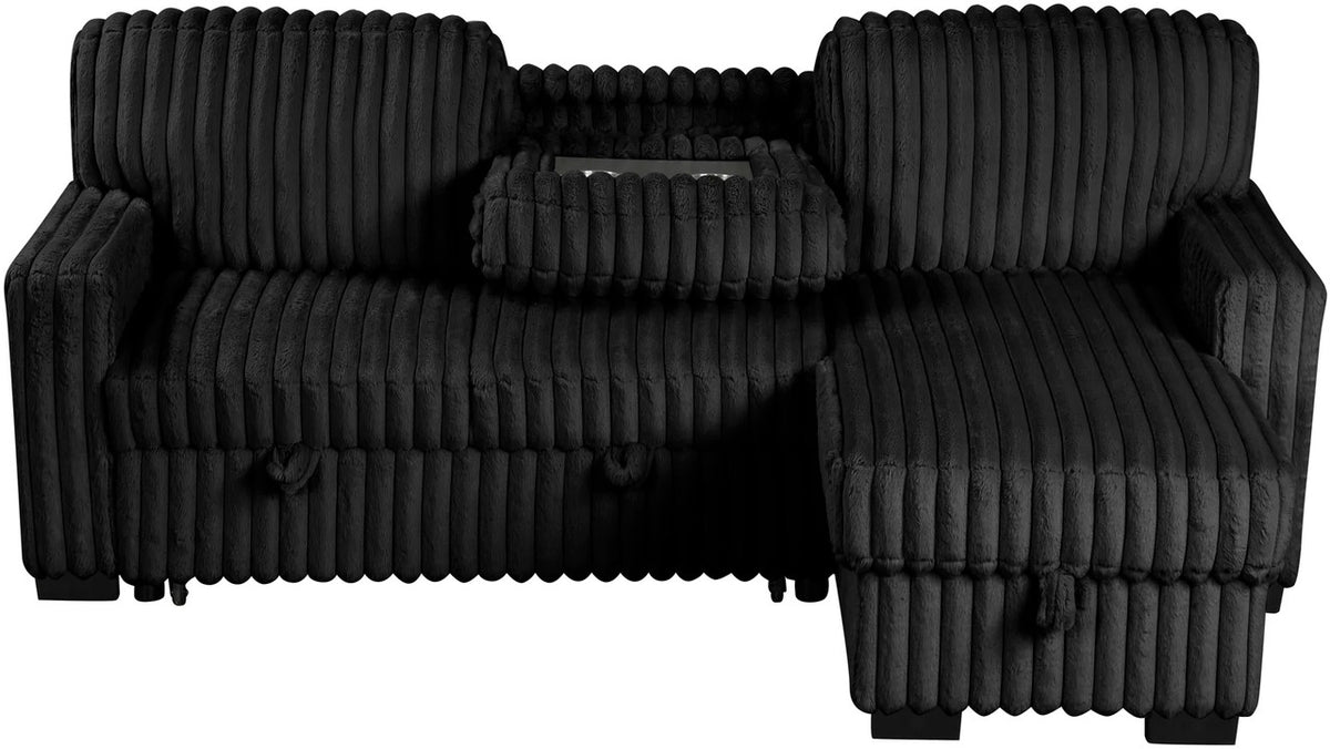 RENDON Black 93" Wide Reversible Sectional with Pull-Out Sleeper & Storage