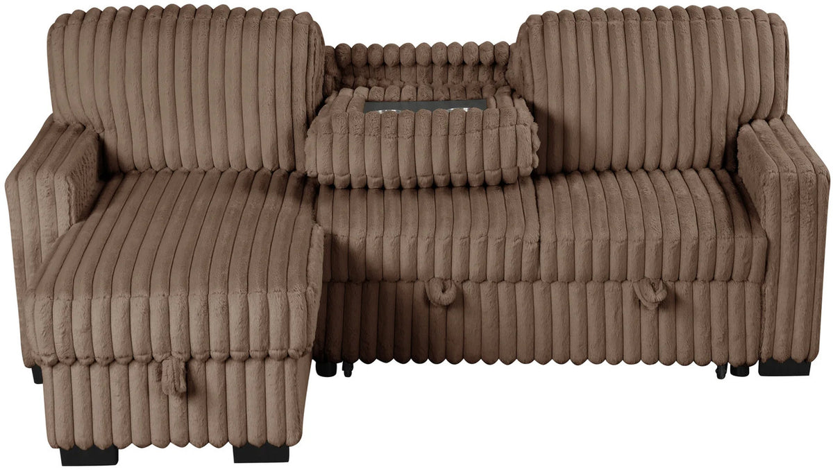RENDON Mocha 93" Wide Reversible Sectional with Pull-Out Sleeper & Storage