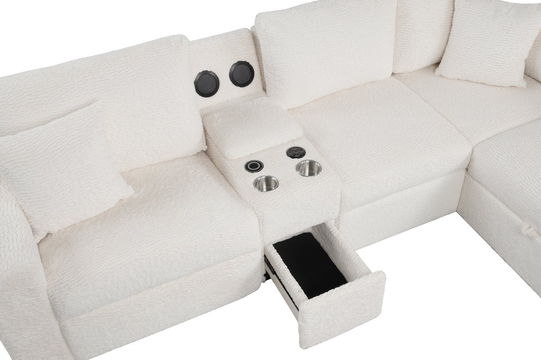REUNION White 121" x 112" Reclining Sectional with Pull-Out Sleeper & Storage (Copy)