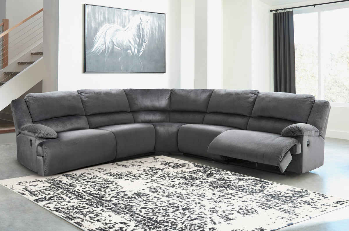 REYMAR Dark Gray 152" Wide 5 Piece Reclining Sectional with 2 Recliners