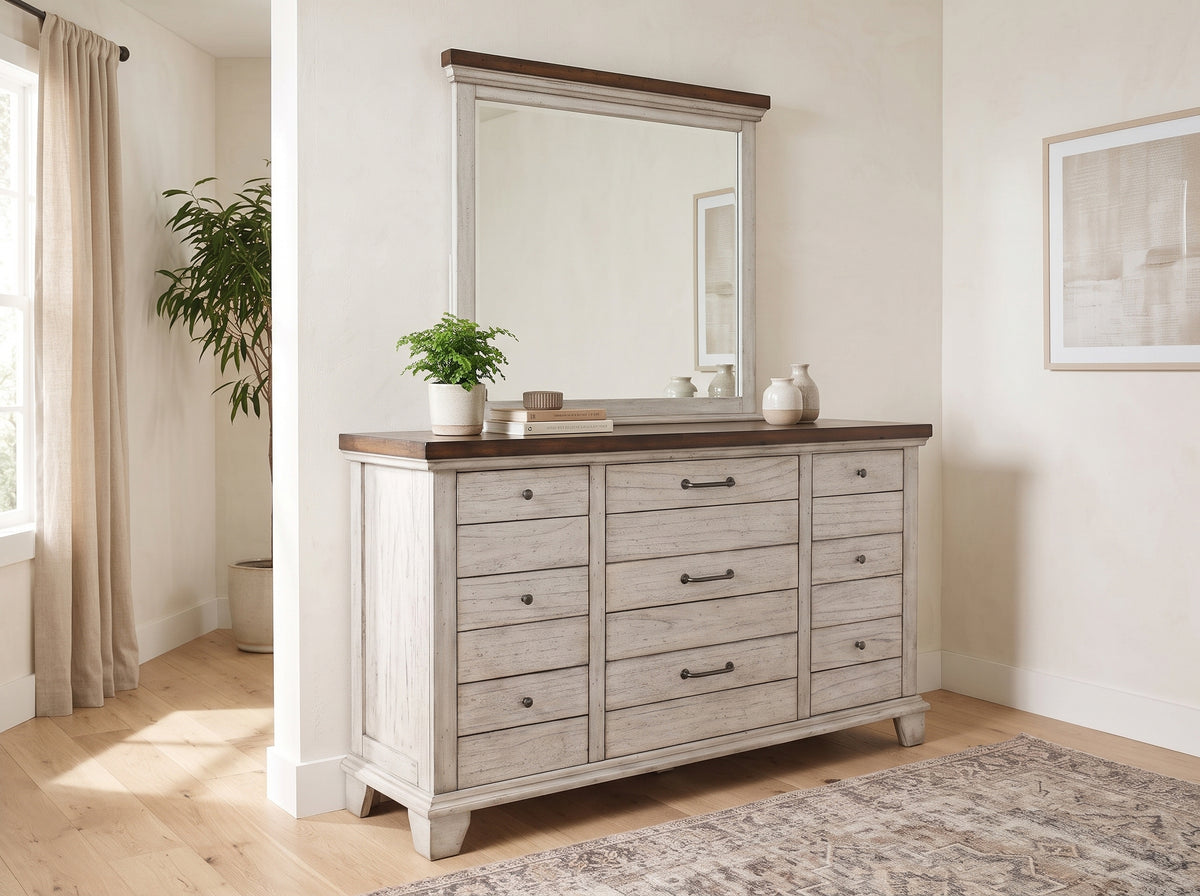 RICHARDSON Rustic White 66" x 78" Height Dresser & Mirror
