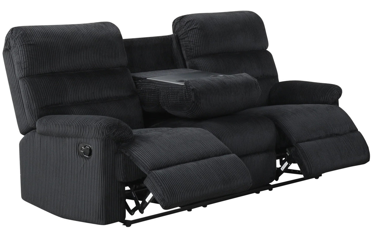 RIDDLER Black Corduroy 3 Piece Reclining Livingroom