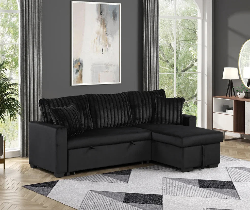 RODRIGO Black 82" Wide Reversible Sectional with Pull-Out Sleeper & Storage