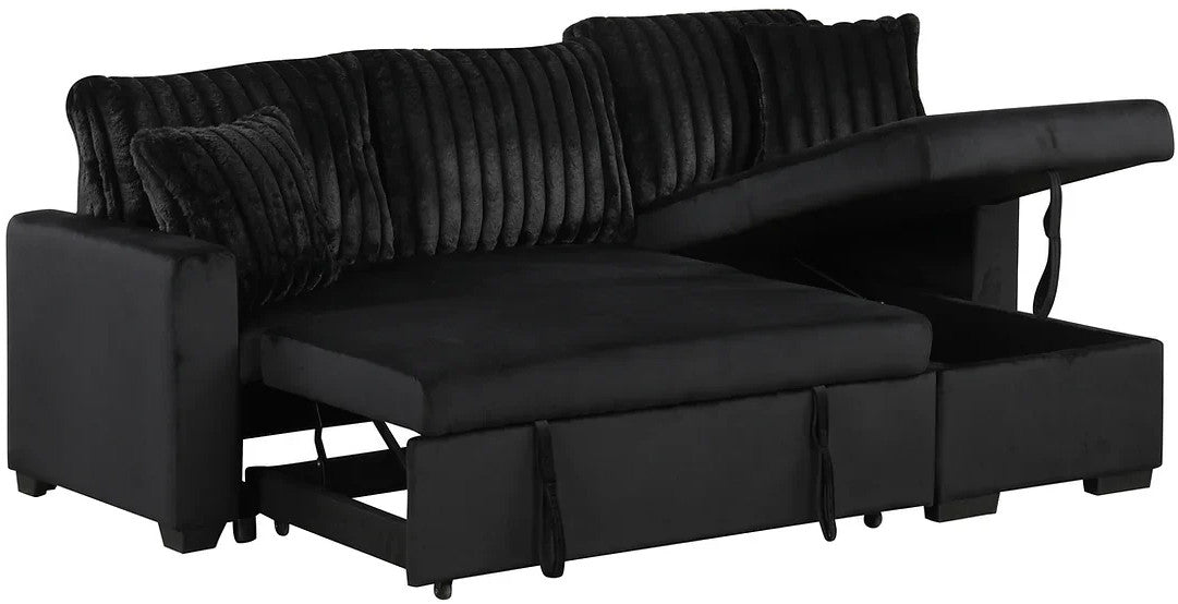 RODRIGO Black 82" Wide Reversible Sectional with Pull-Out Sleeper & Storage