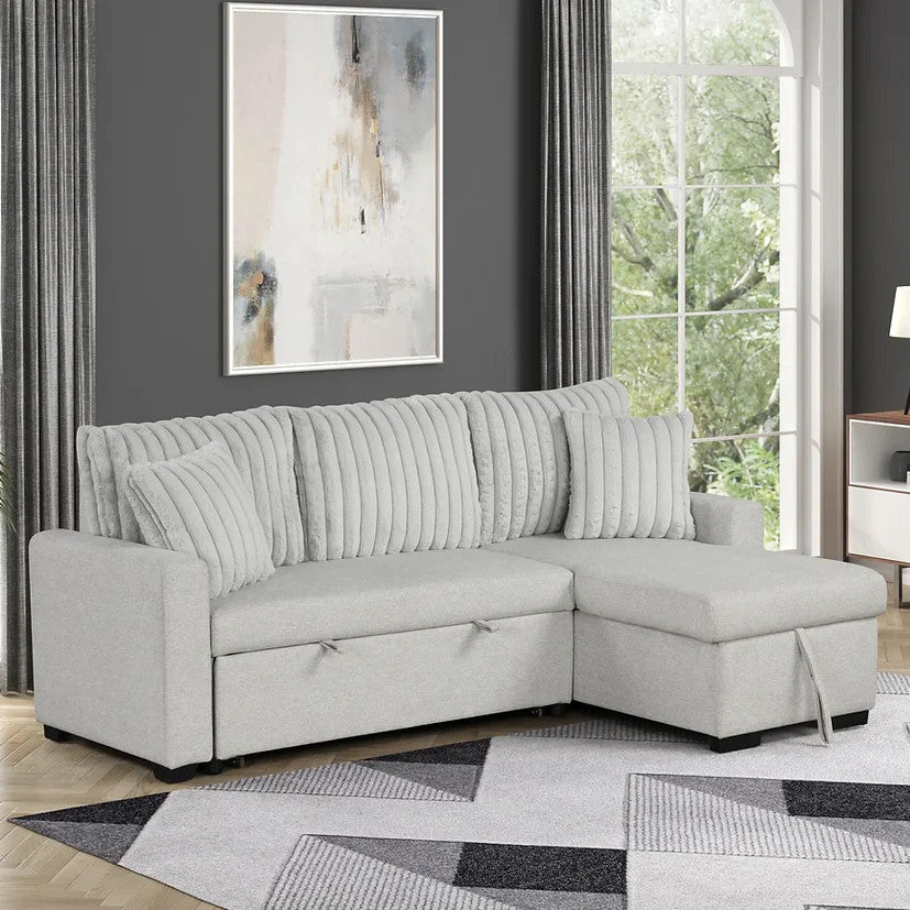 RODRIGO Gray 82" Wide Reversible Sectional with Pull-Out Sleeper & Storage