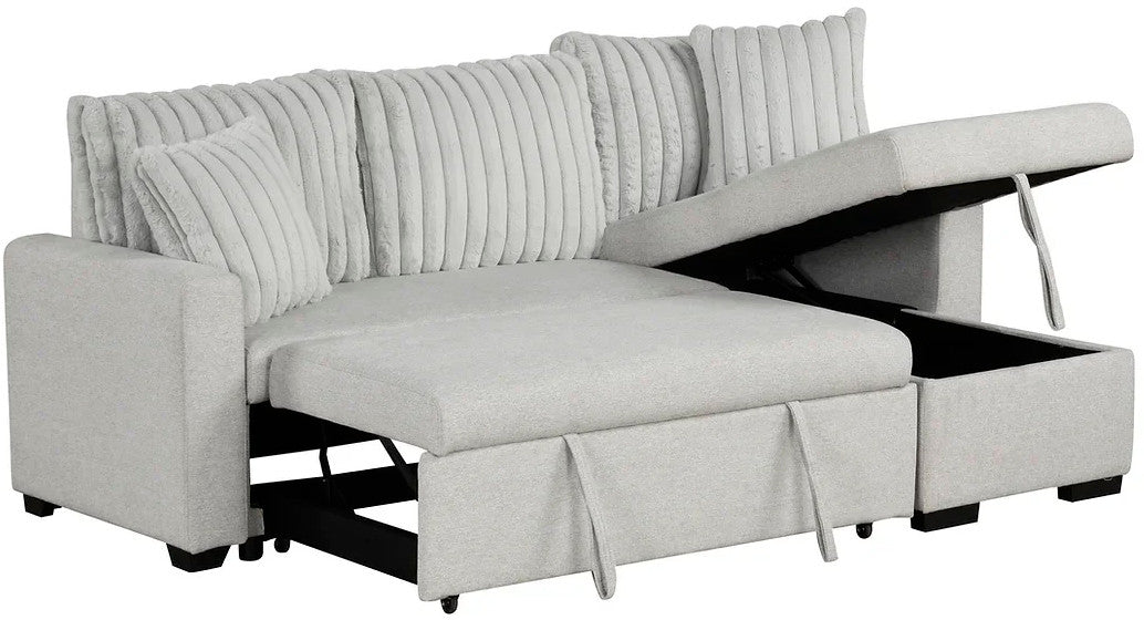RODRIGO Gray 82" Wide Reversible Sectional with Pull-Out Sleeper & Storage