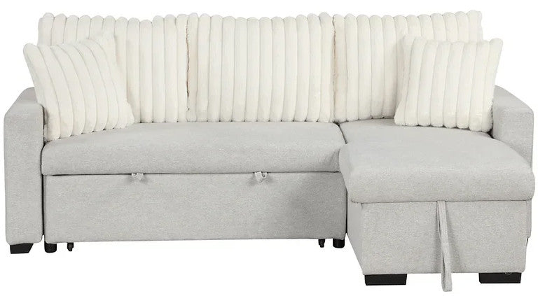 RODRIGO Beige 82" Wide Reversible Sectional with Pull-Out Sleeper & Storage